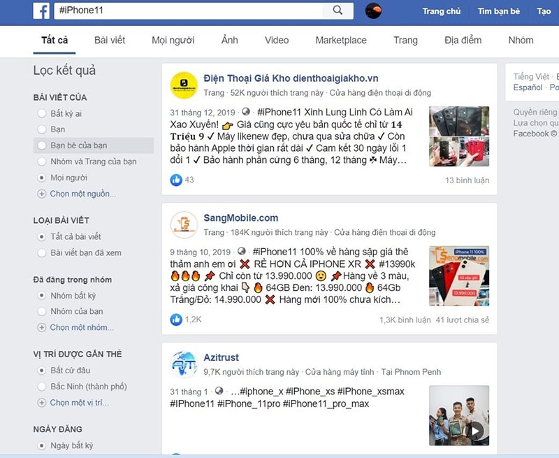 Kết quả tìm kiếm #iPhone11 trên Facebook Kết quả tìm kiếm #iPhone11 trên Facebook