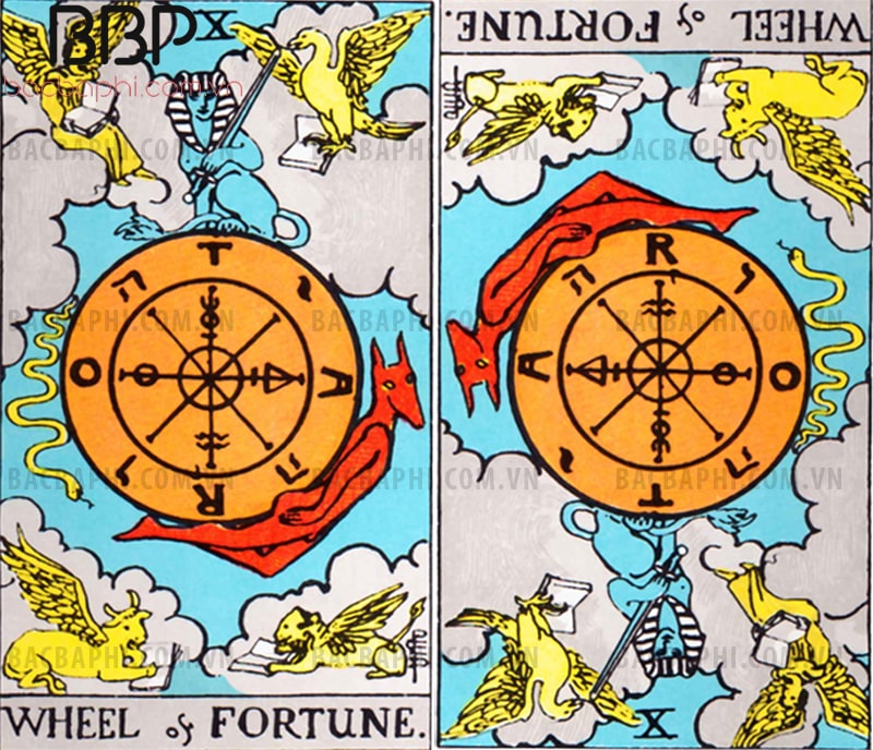 Lá bài X – Wheel of Fortune (Vòng xoay số mệnh) xuôi và ngược Lá bài X – Wheel of Fortune (Vòng xoay số mệnh) xuôi và ngược
