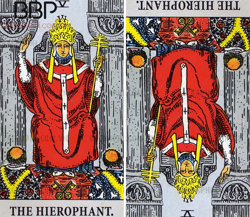V – The Lá bài Hierophant (Giáo hoàng) xuôi và ngược V – The Lá bài Hierophant (Giáo hoàng) xuôi và ngược